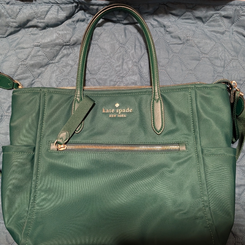 Kate Spade New York Chelsea Medium Satchel Zip-Top Tote Bag Green Nylon